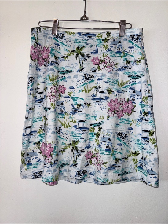 J. Jill Dresses & Skirts - J. Jill White A-Line Skirt with Pink Floral & Blue-Green Coastal Print